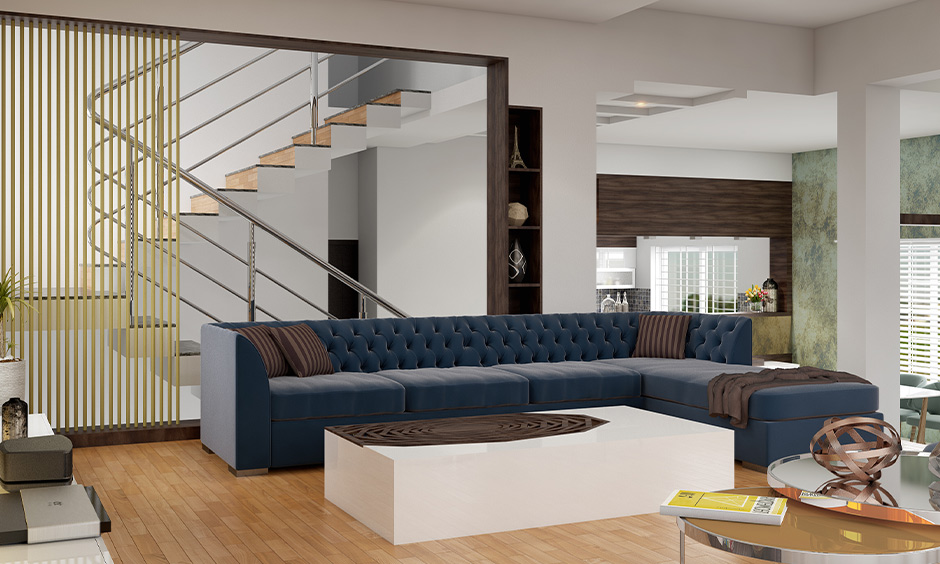 Ghế sofa màu xanh đậm, điểm nhấn ấn tượng và trang nhã cho các thiết kế phòng khách đa năng